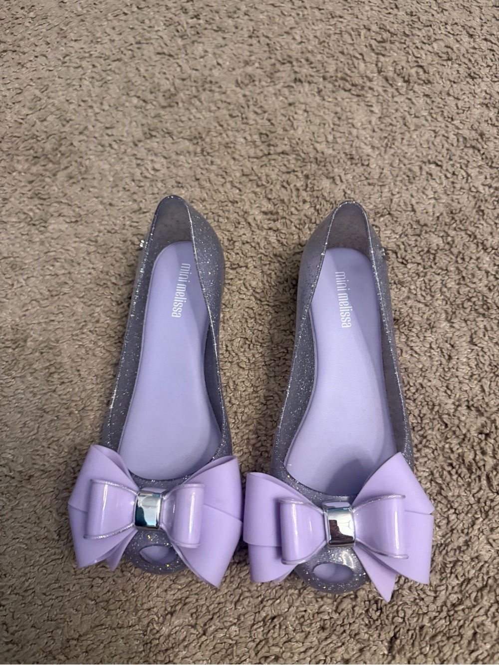 Mini Melissa Lilac Glitter Ballet Flats with Bow